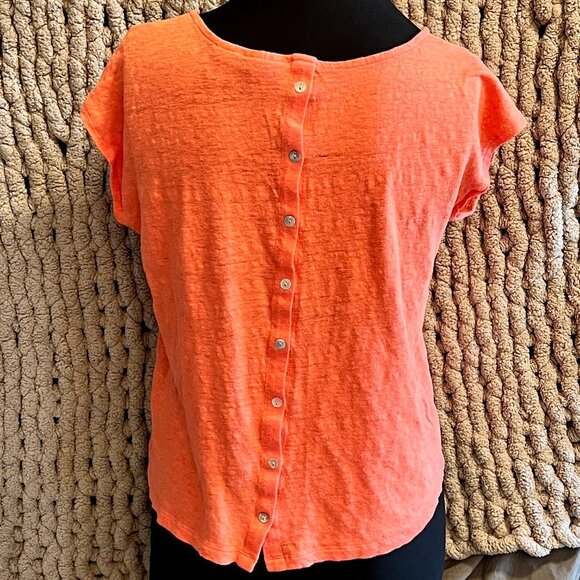 Tahari Coral 100% Linen Cap Sleeve Top Size Large - Picture 6 of 10